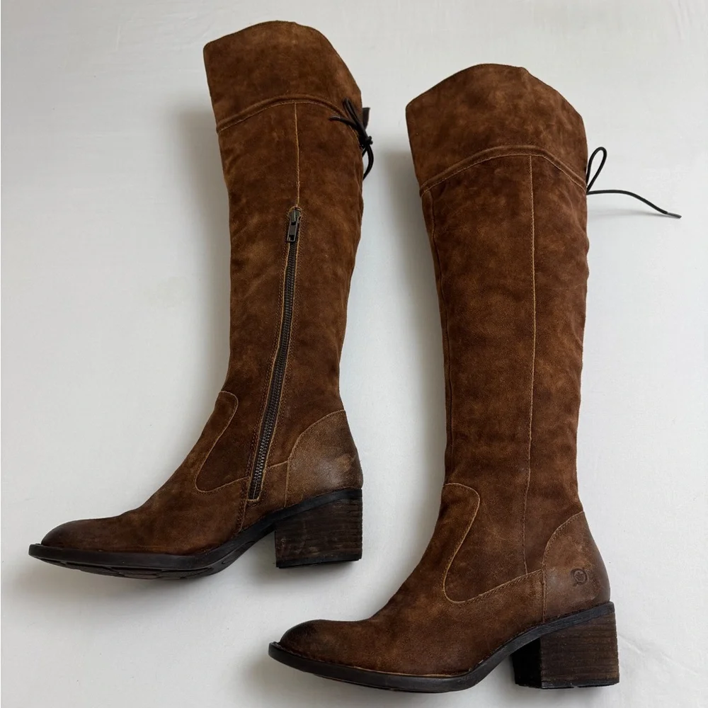 Born Brown Tall Suede Over The Knee Riding Boots Block heel Side Zip Size 7